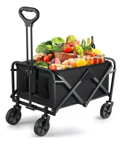 Carro Camping Plegable Negro con 4 Rueda