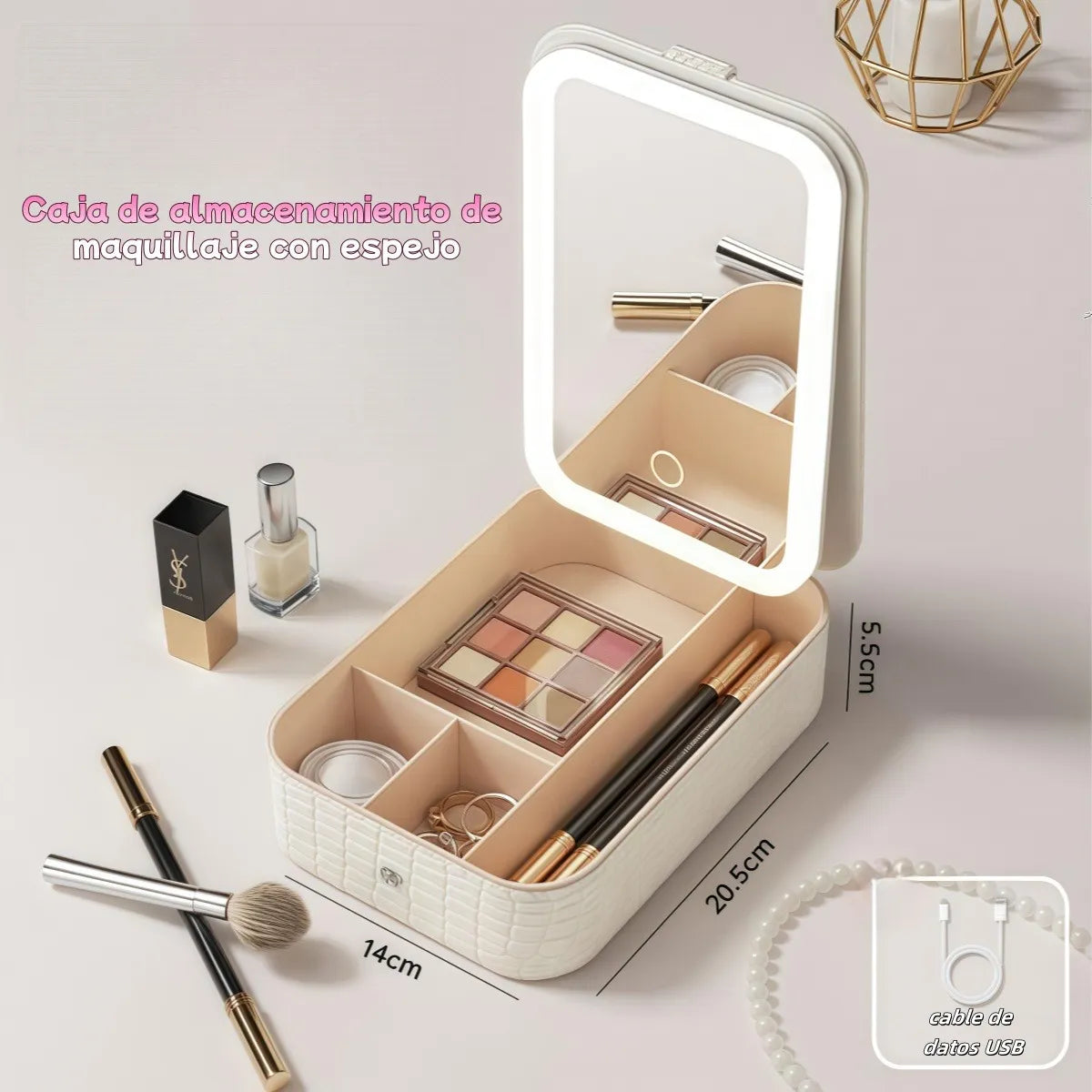 Estuche Maquillaje Portatil Espejo LED