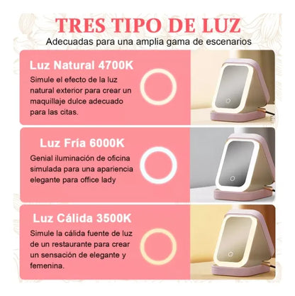 Estuche Maquillaje Portatil Espejo LED